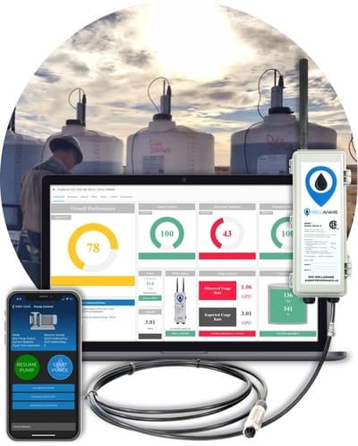 wellaware oilfield chemical tank monitor, pump controller, and gateway with software application and mobile app